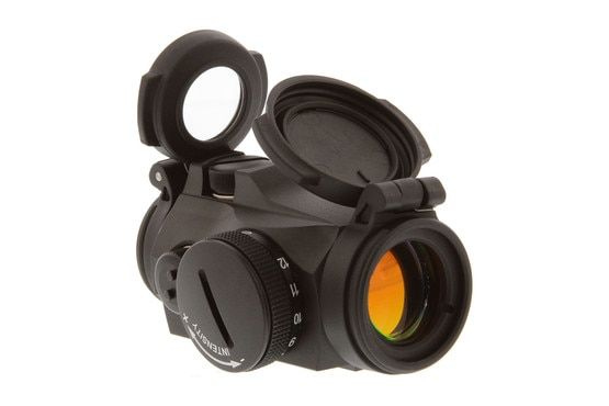 Aimpoint T2 micro red dot sight features a 2 MOA reticle and flip-up protective lens covers